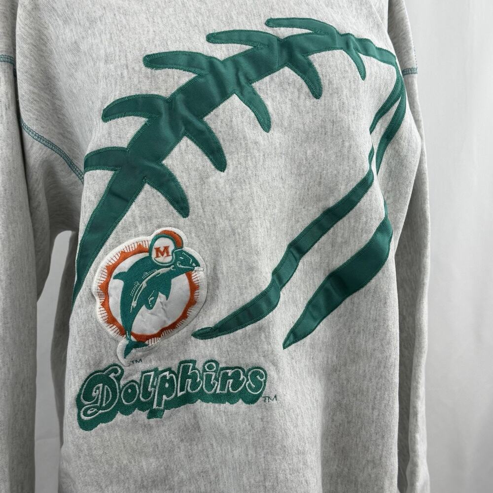 Vintage 90s Miami Dolphins Crewneck Sweatshirt Sz XL Gray Palm Legends Athletic - Picture 2 of 7
